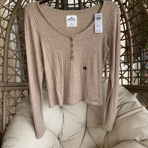 Hollister Tan Ribbed Crop Blouse